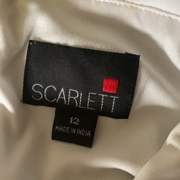 Scarlett Chiffon V Neck Dress A Line White and Lime Green Floral Woman’s Size 12 - Picture 6 of 8